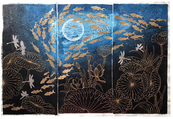 Compatible Tiere Jahrriesnge  for fish-dragonfly-lotus-blad-lpg1448 